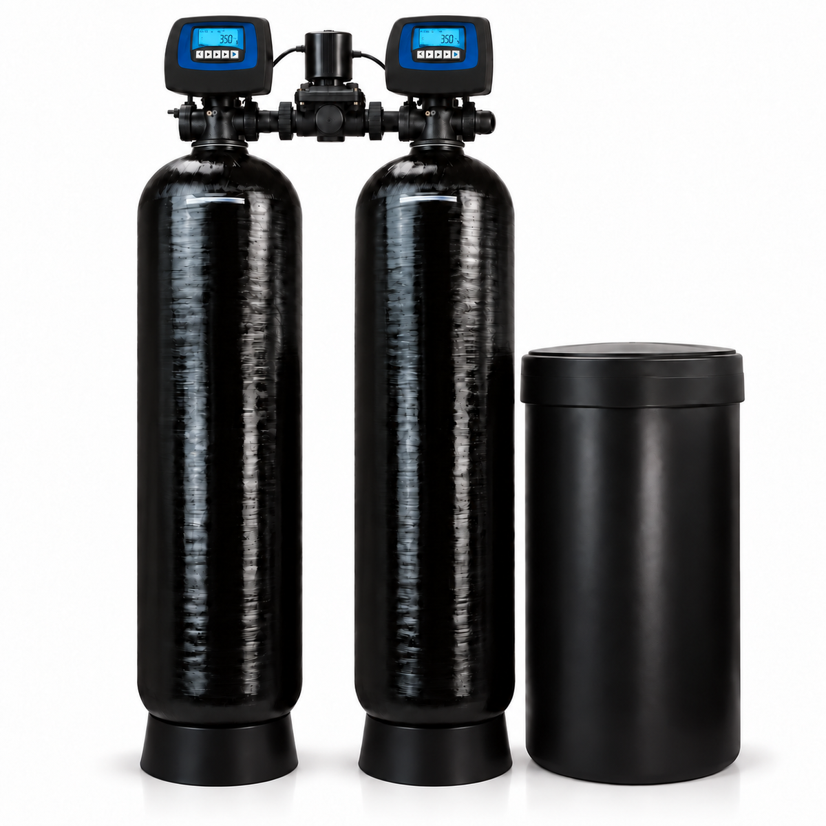 C-Series 120,000 grain twin-tank commercial softener, same assembled system without WSP Mylar