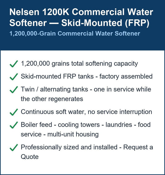 Nelsen 1,200,000 Grain Skid-Mounted Commercial Water Softener