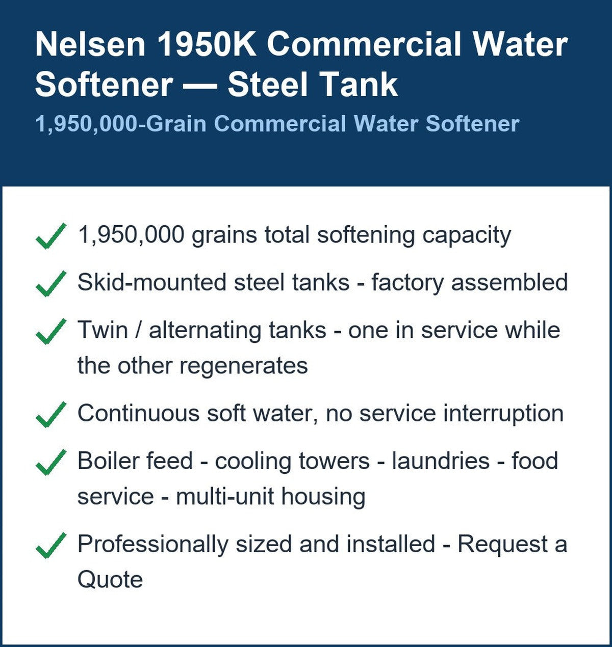 Nelsen 1,950,000 Grain Commercial Water Softener
