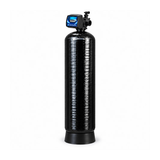 21" X 62" NWS 1.5" Composite Control AIO: approved blue and white WaterSoftenerPlus Mylar on assembled 21x62 composite AIO head and single tank