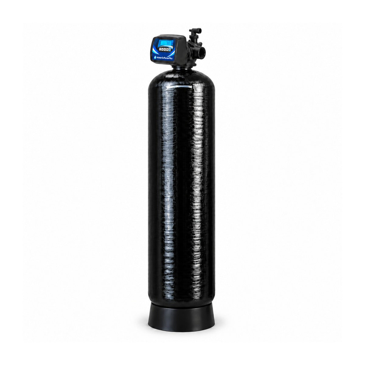 24" X 72" NWS 1.5" Composite Control AIO: approved blue and white WaterSoftenerPlus Mylar on assembled 24x72 composite AIO head and single tank